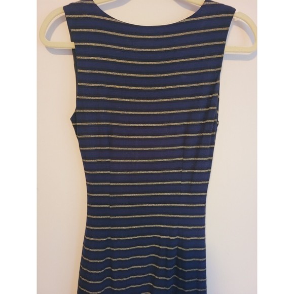 Loft Womens Faux Wrap Knee Length Dress Gold Striped Size Medium Petite - Picture 5 of 9